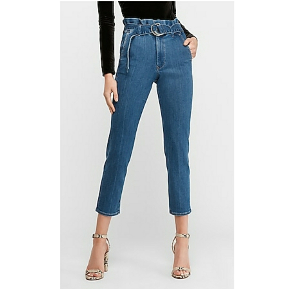 Express high waist belted paperbag ankle jean 0